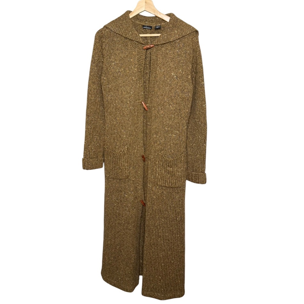 Vintage Country Cottage Toggle Button Duster Cardigan Sweater Brown M Y2K